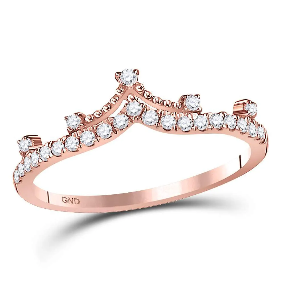 10kt Rose Gold Womens Round Diamond Crown Tiara Fashion Band Ring 1/5 Cttw