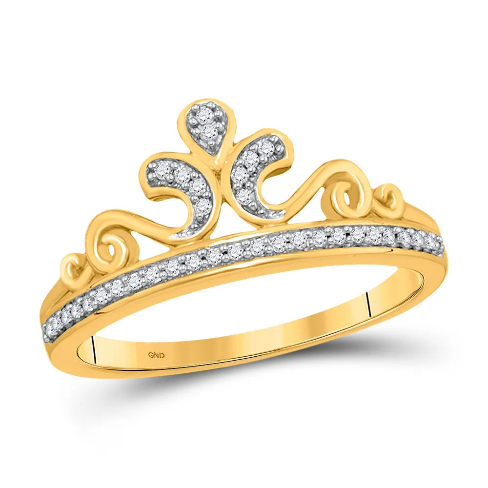 10kt Yellow Gold Womens Round Diamond Crown Tiara Band Ring 1/10 Cttw