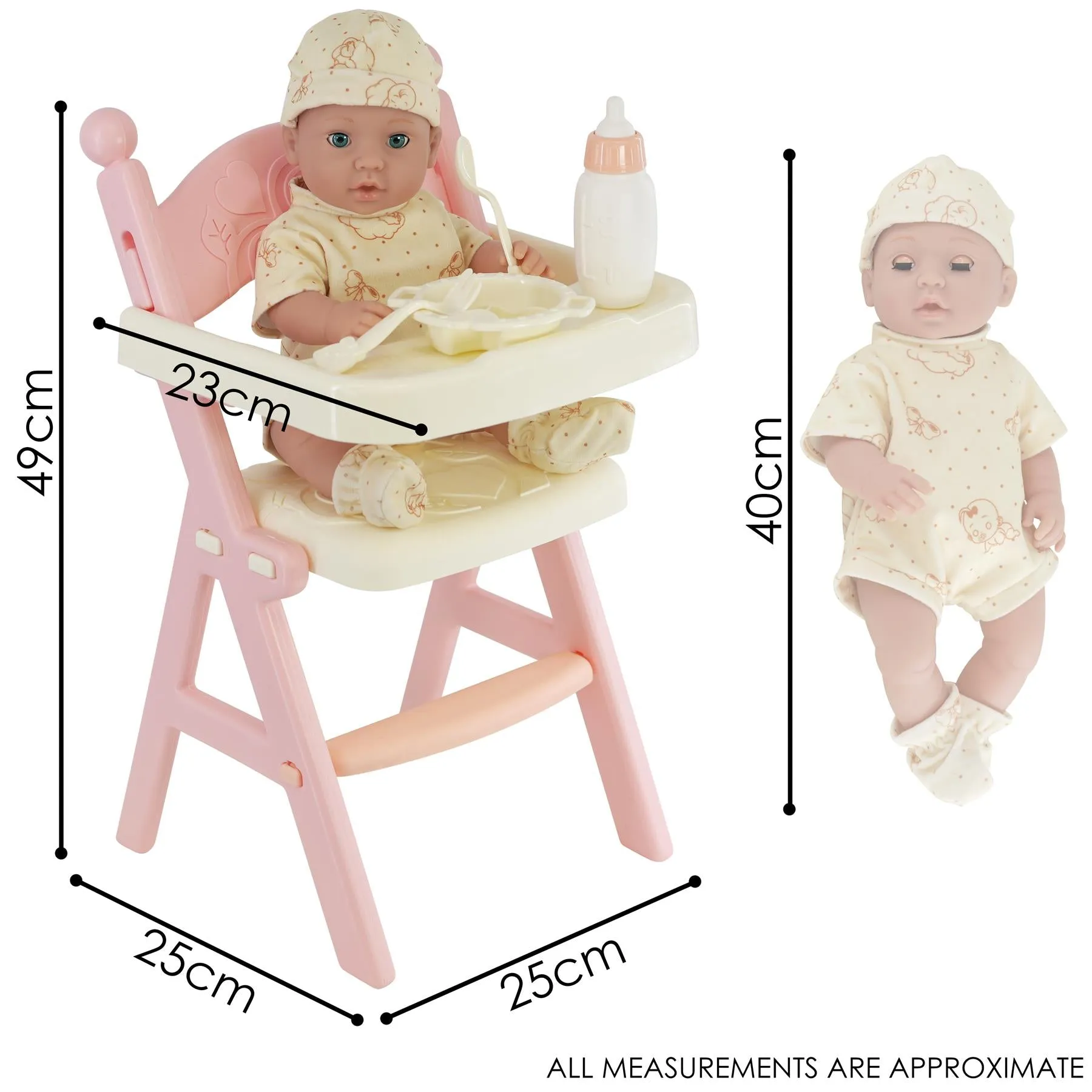 Baby Doll with Feeding High Chair & Accessories