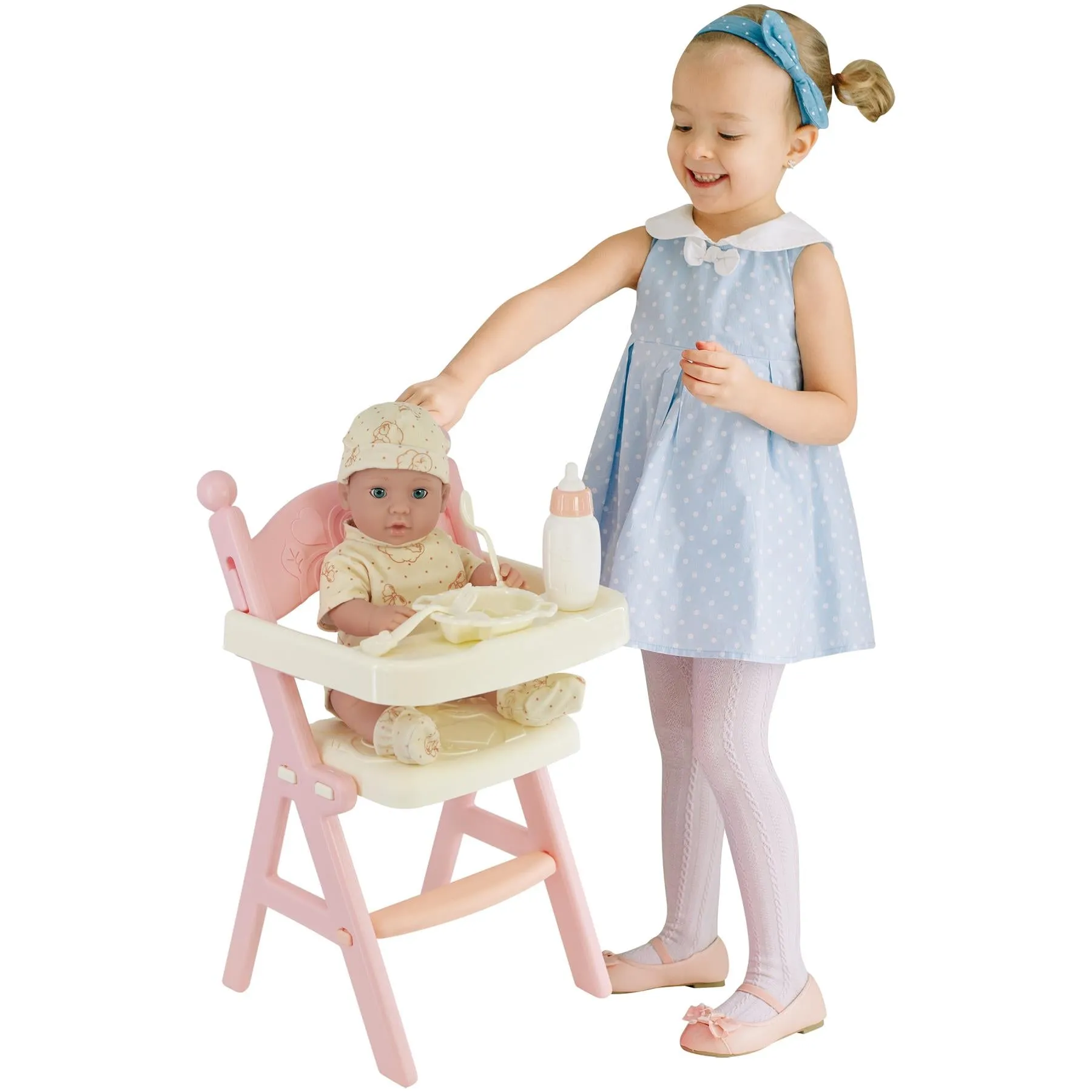 Baby Doll with Feeding High Chair & Accessories