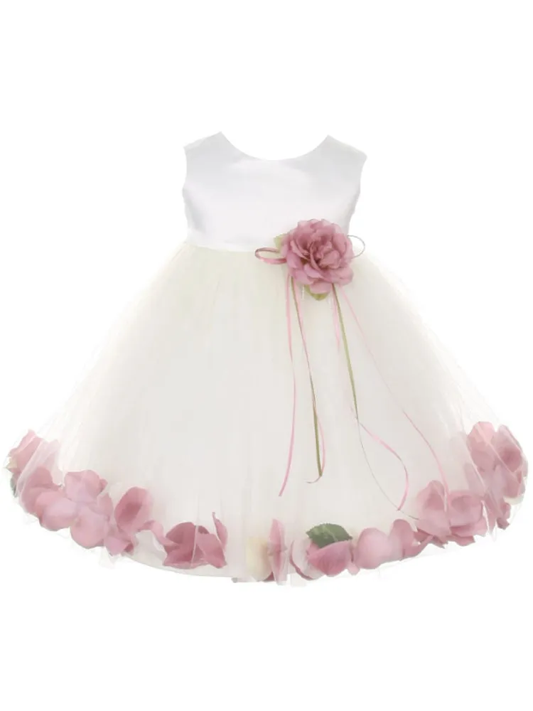 Baby Girls Ivory Multi Color Satin Top Petal Floating Flower Girl Dress 6-24M