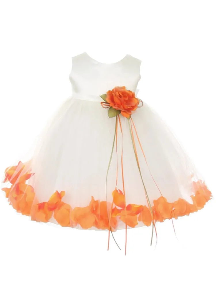 Baby Girls Ivory Multi Color Satin Top Petal Floating Flower Girl Dress 6-24M