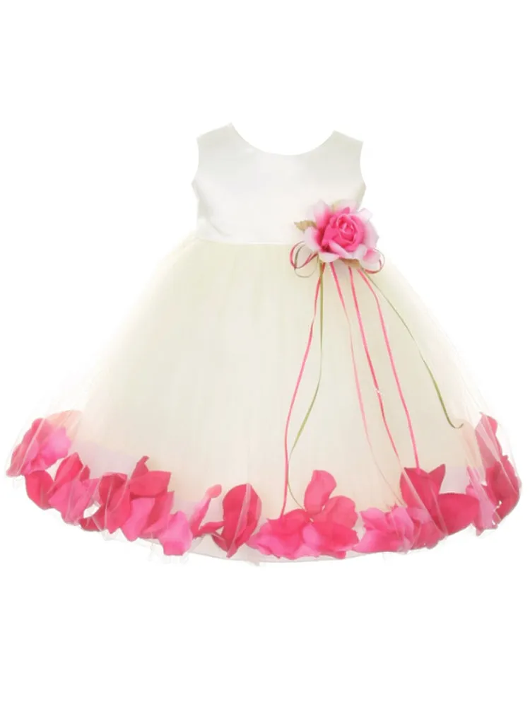 Baby Girls Ivory Multi Color Satin Top Petal Floating Flower Girl Dress 6-24M