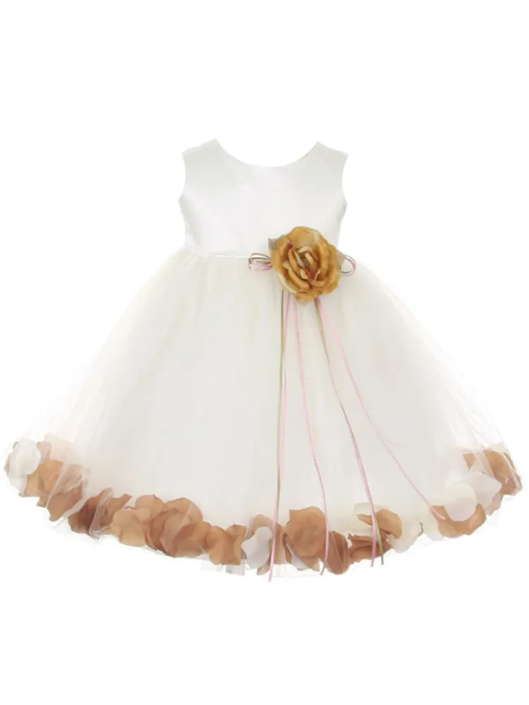 Baby Girls Ivory Multi Color Satin Top Petal Floating Flower Girl Dress 6-24M