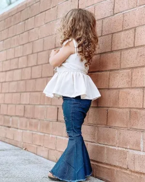 Barbie Pleated Denim Bell Bottoms - Dark Denim