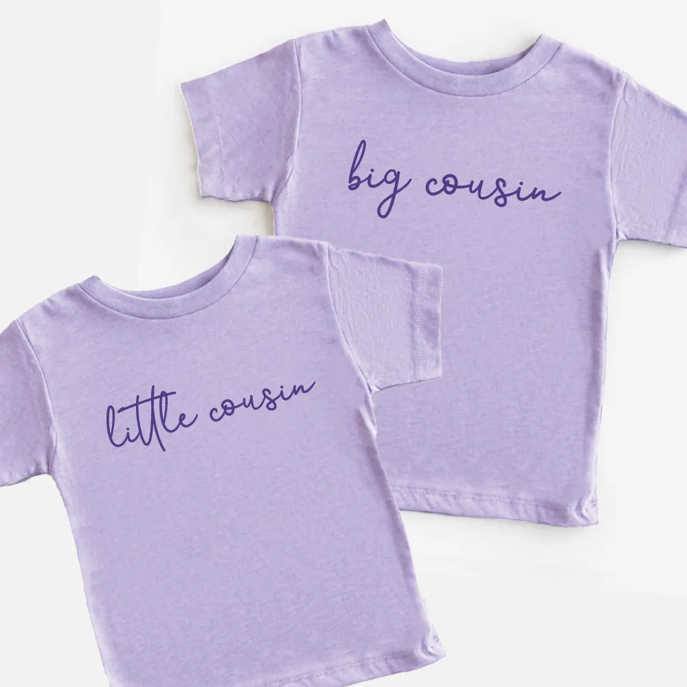 Big & Little Cousin Script Kids Lavender T-Shirt