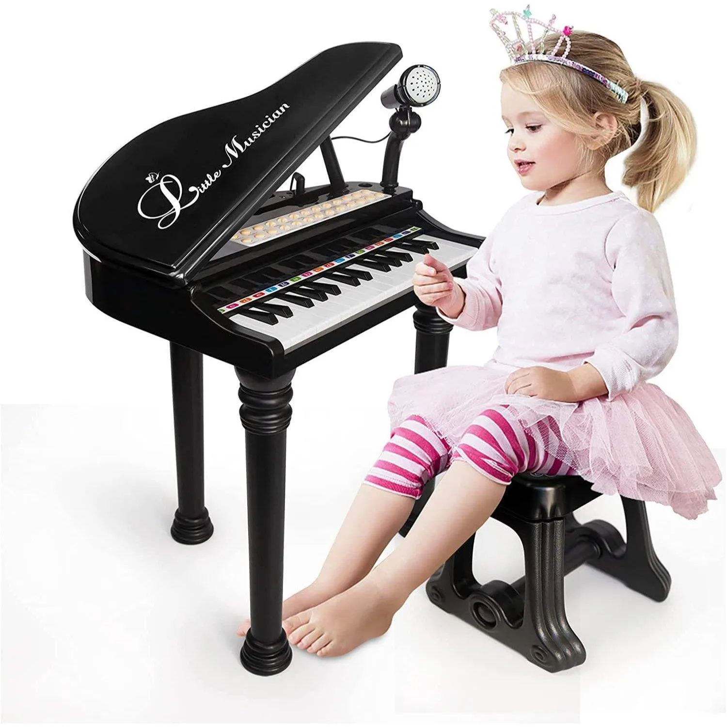 Black Electronic Piano With Microphone and Stool