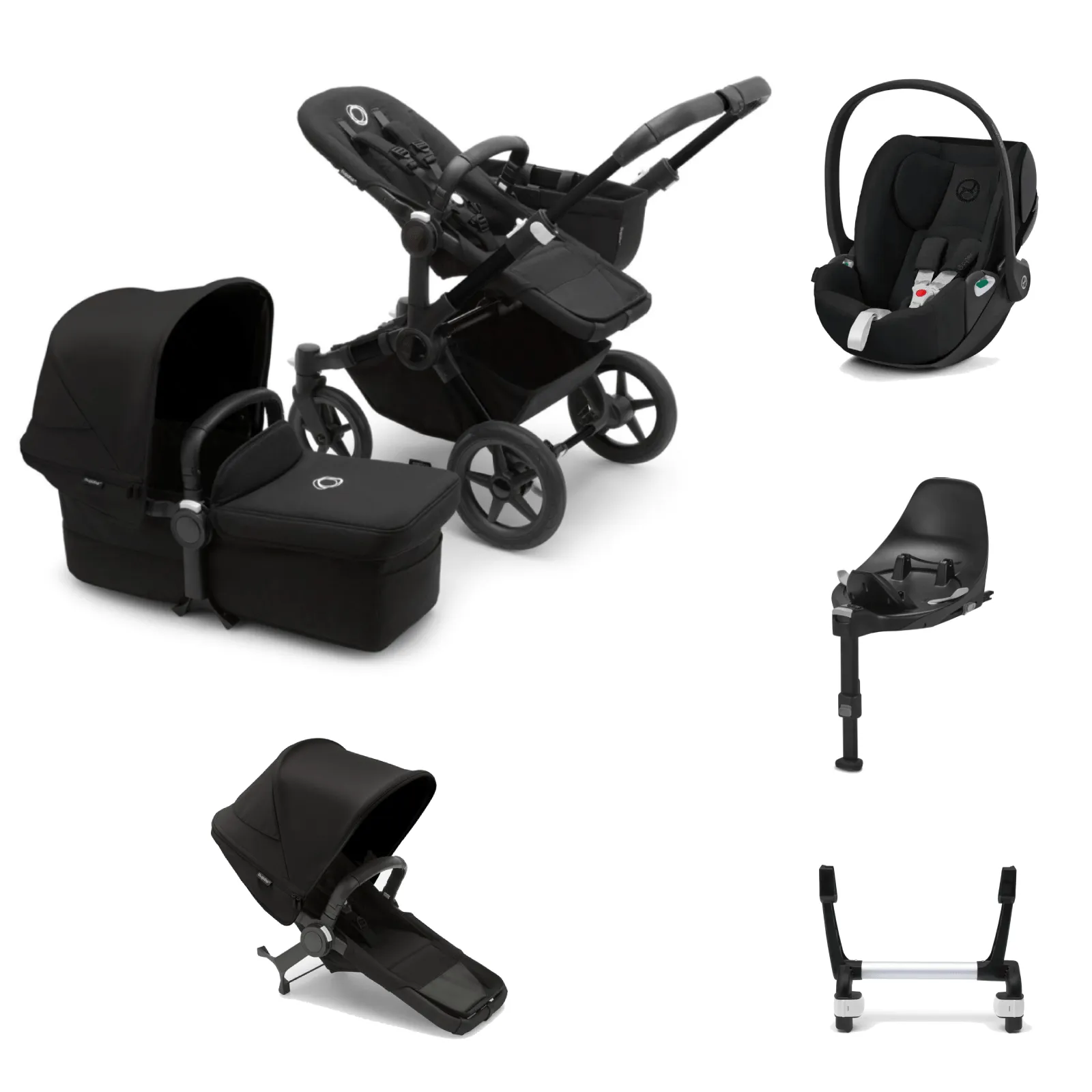 Bugaboo Donkey 5 Duo with Cloud T and Base T - Black/Midnight Black