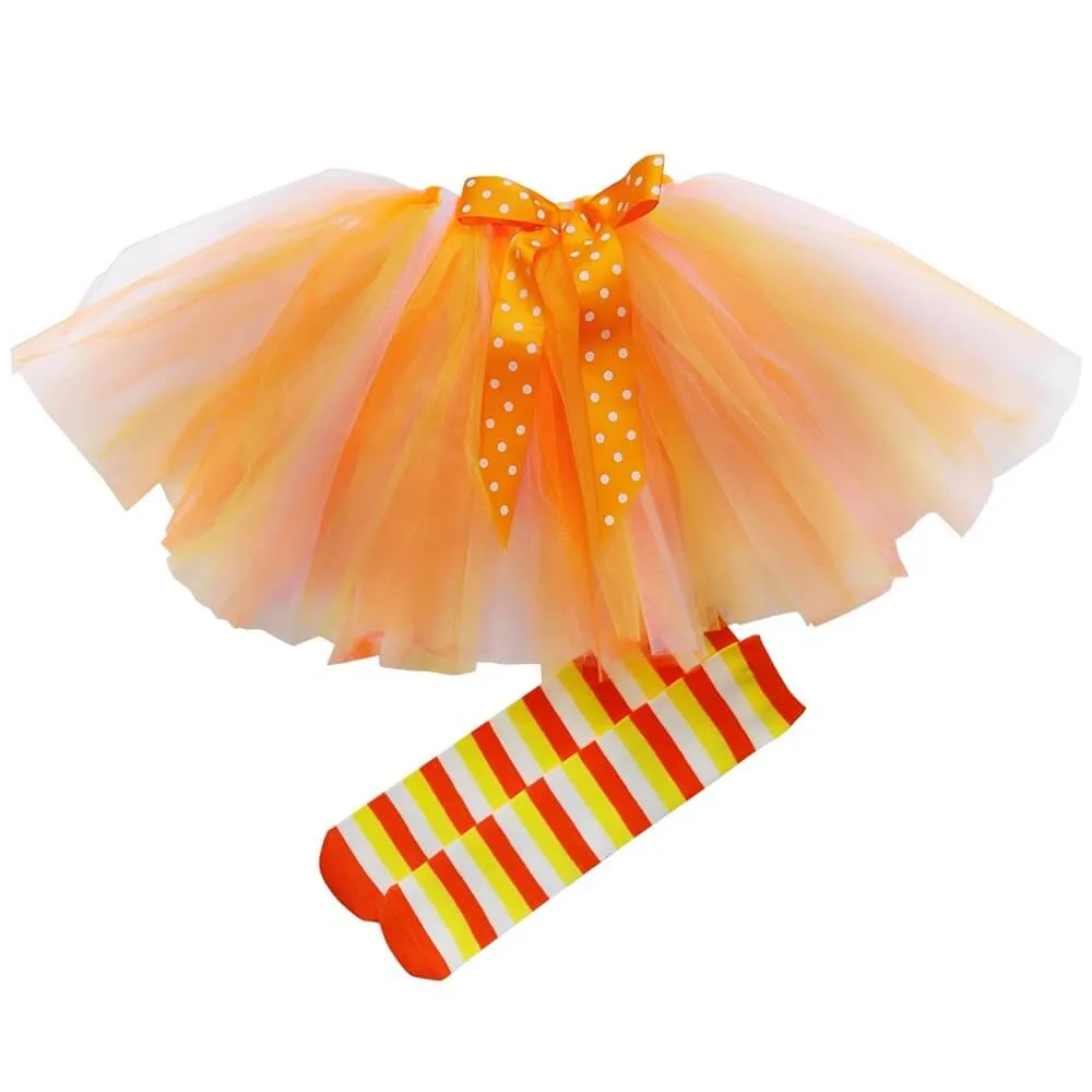 Candy Corn Tutu Skirt & Sock Set, Cute Girls Costume