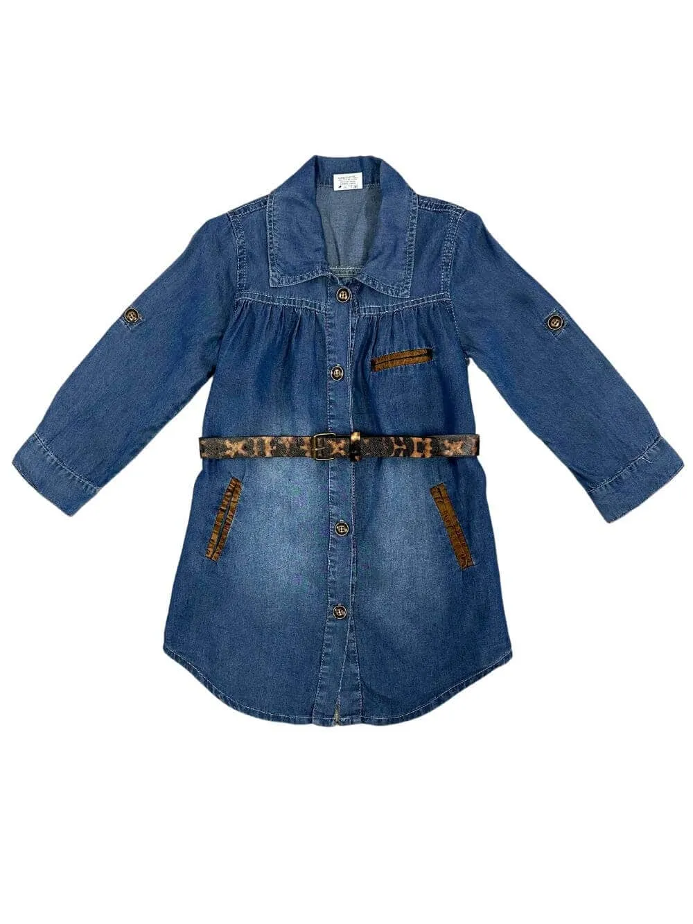 Chambray Denim Belted Girls Shirt Dress