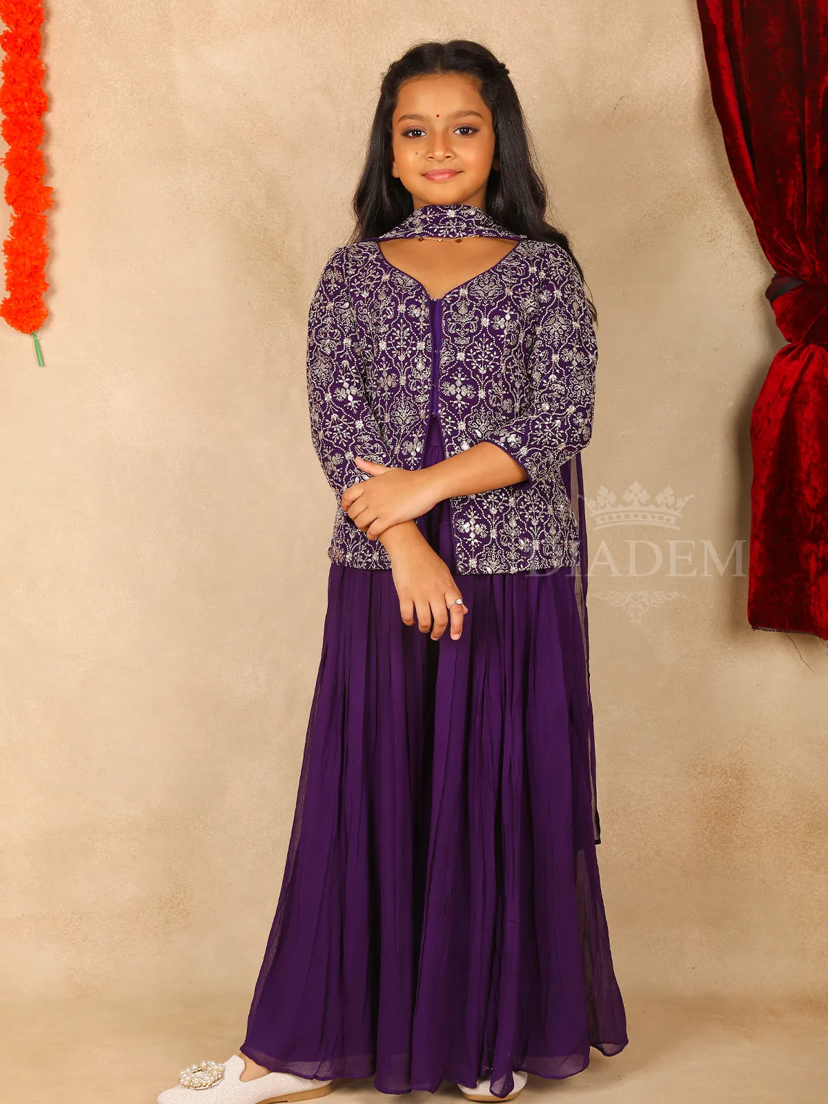 Dark Purple Georgette Palazzo Suit