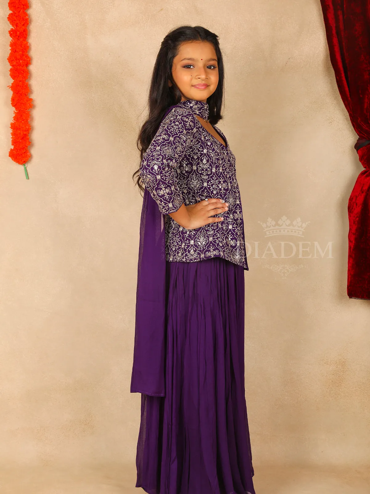 Dark Purple Georgette Palazzo Suit