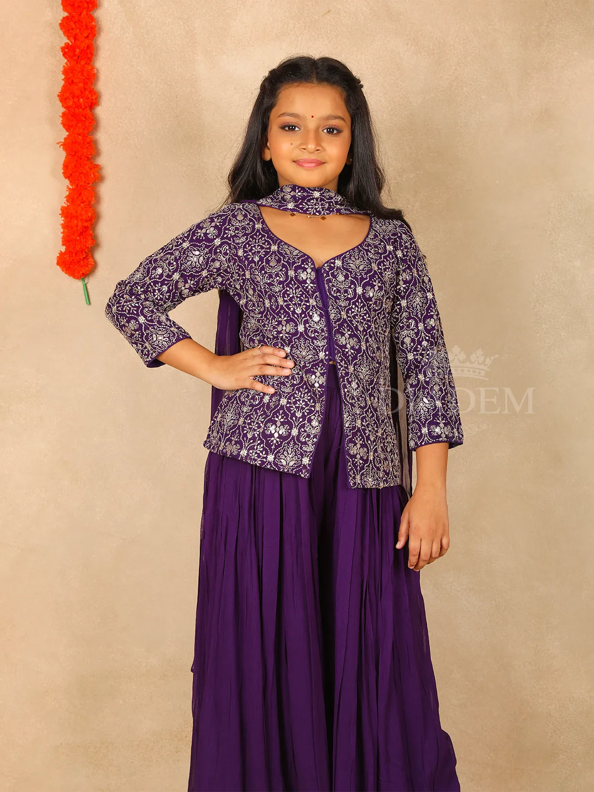 Dark Purple Georgette Palazzo Suit