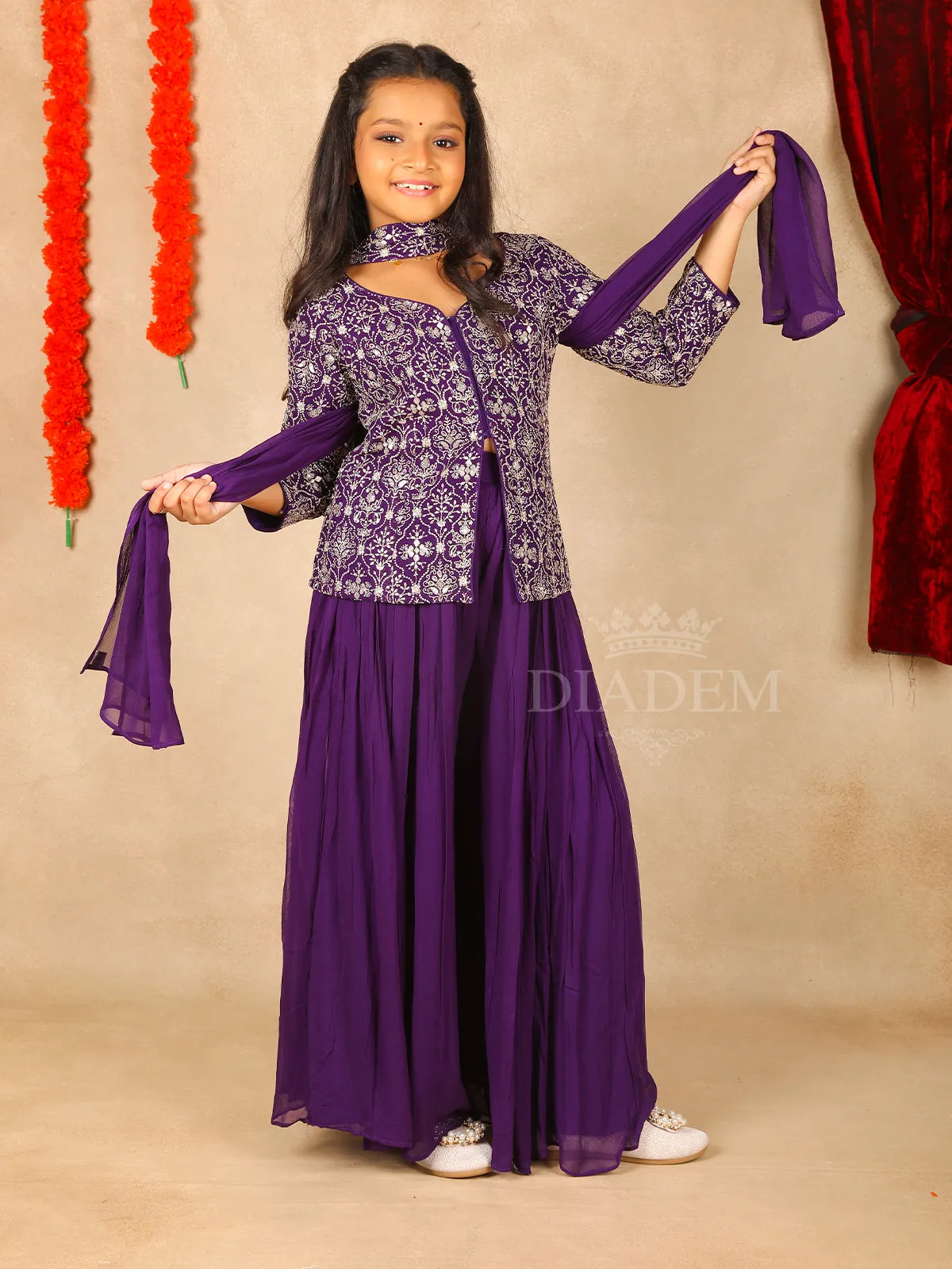 Dark Purple Georgette Palazzo Suit