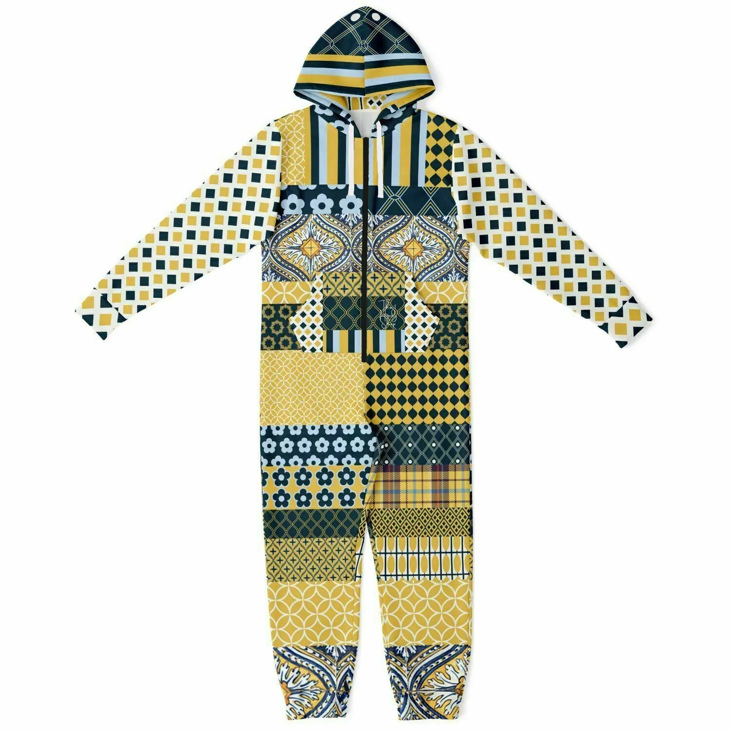 Dauphin Diamond Stripe Patchwork Unisex Fleece Romper