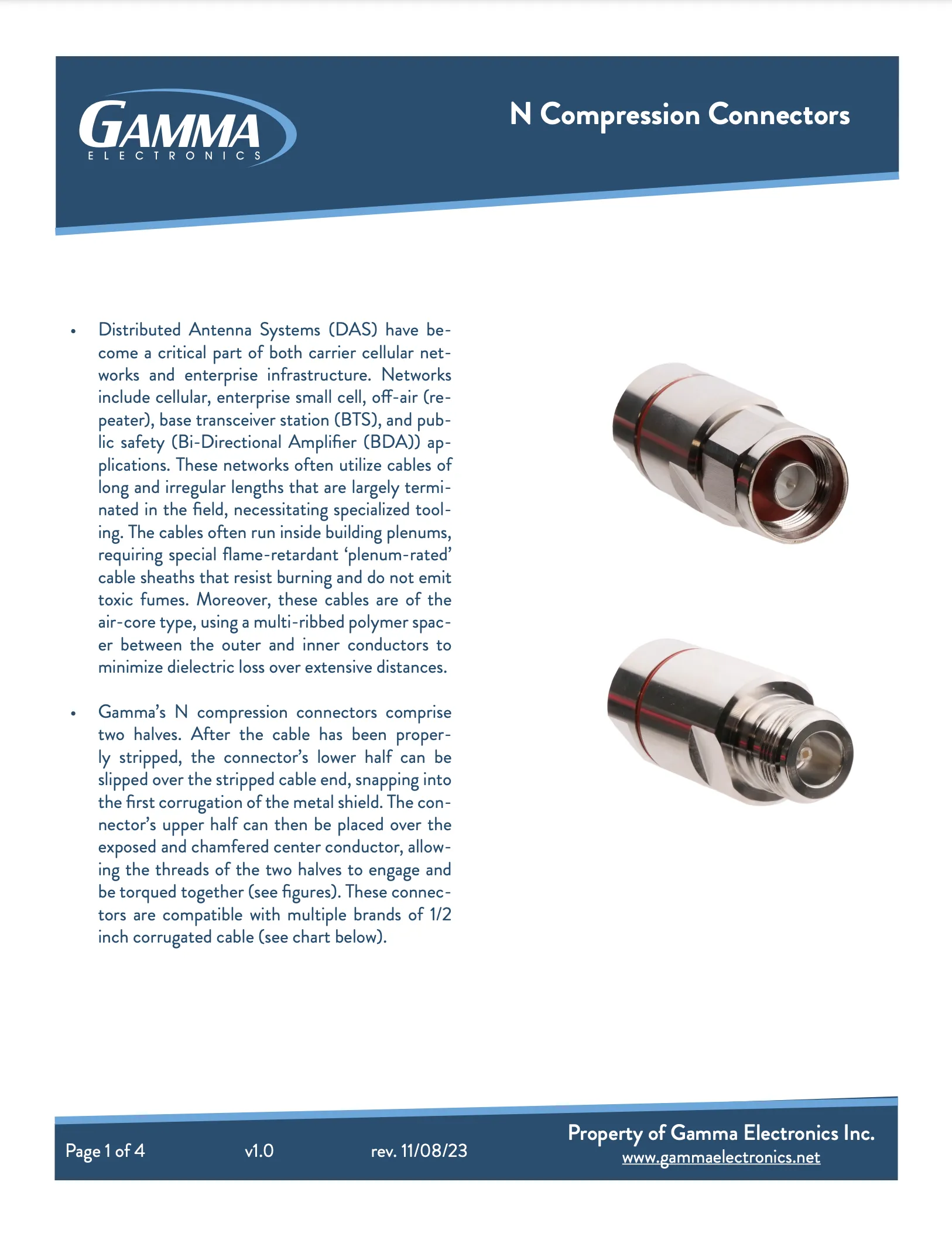 Gamma RF Compression Connectors Type N male