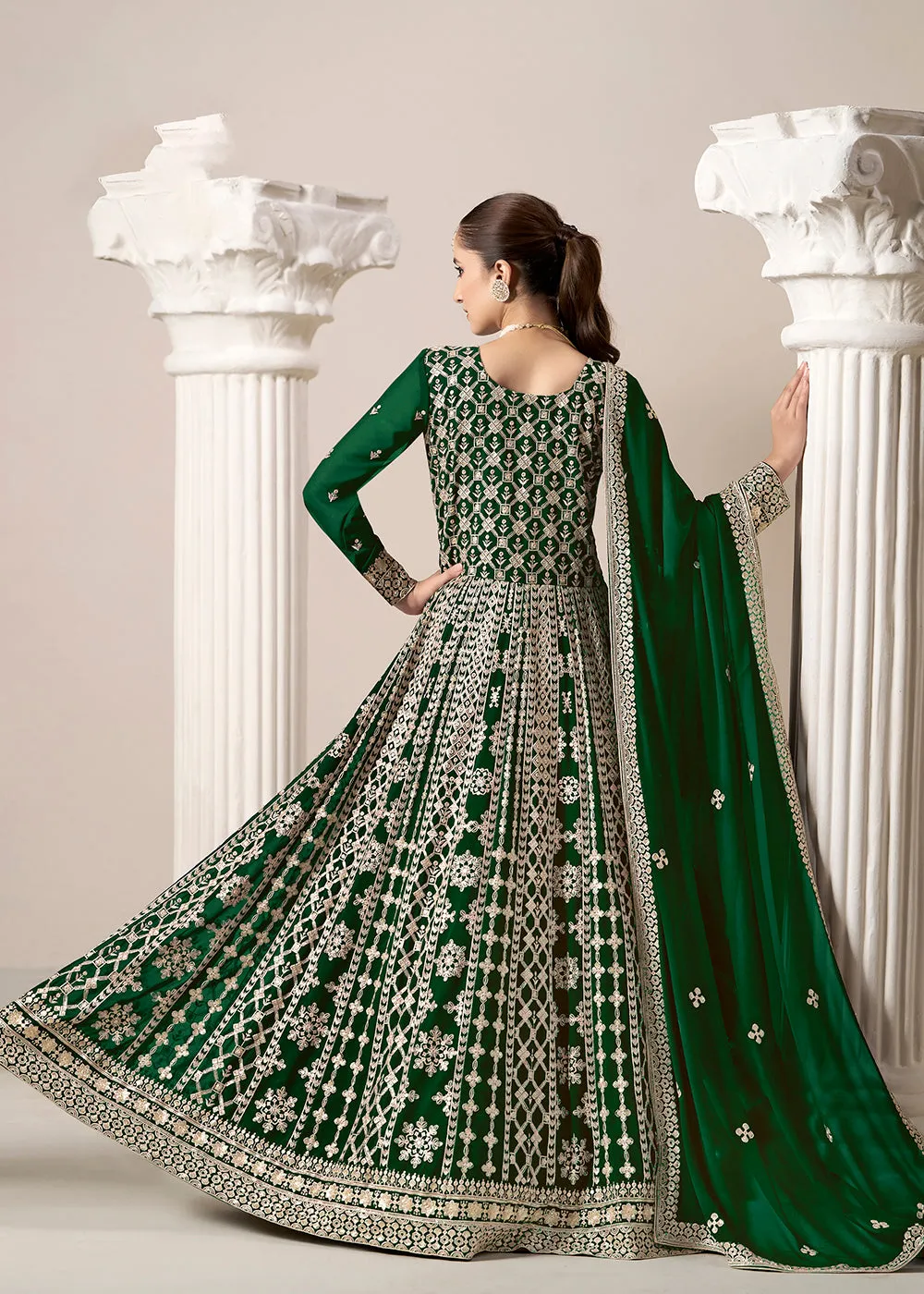 Green All Over Embroidered Georgette Designer Anarkali Gown