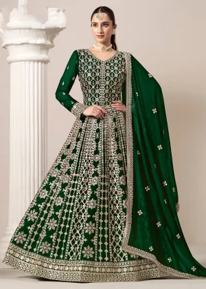 Green All Over Embroidered Georgette Designer Anarkali Gown