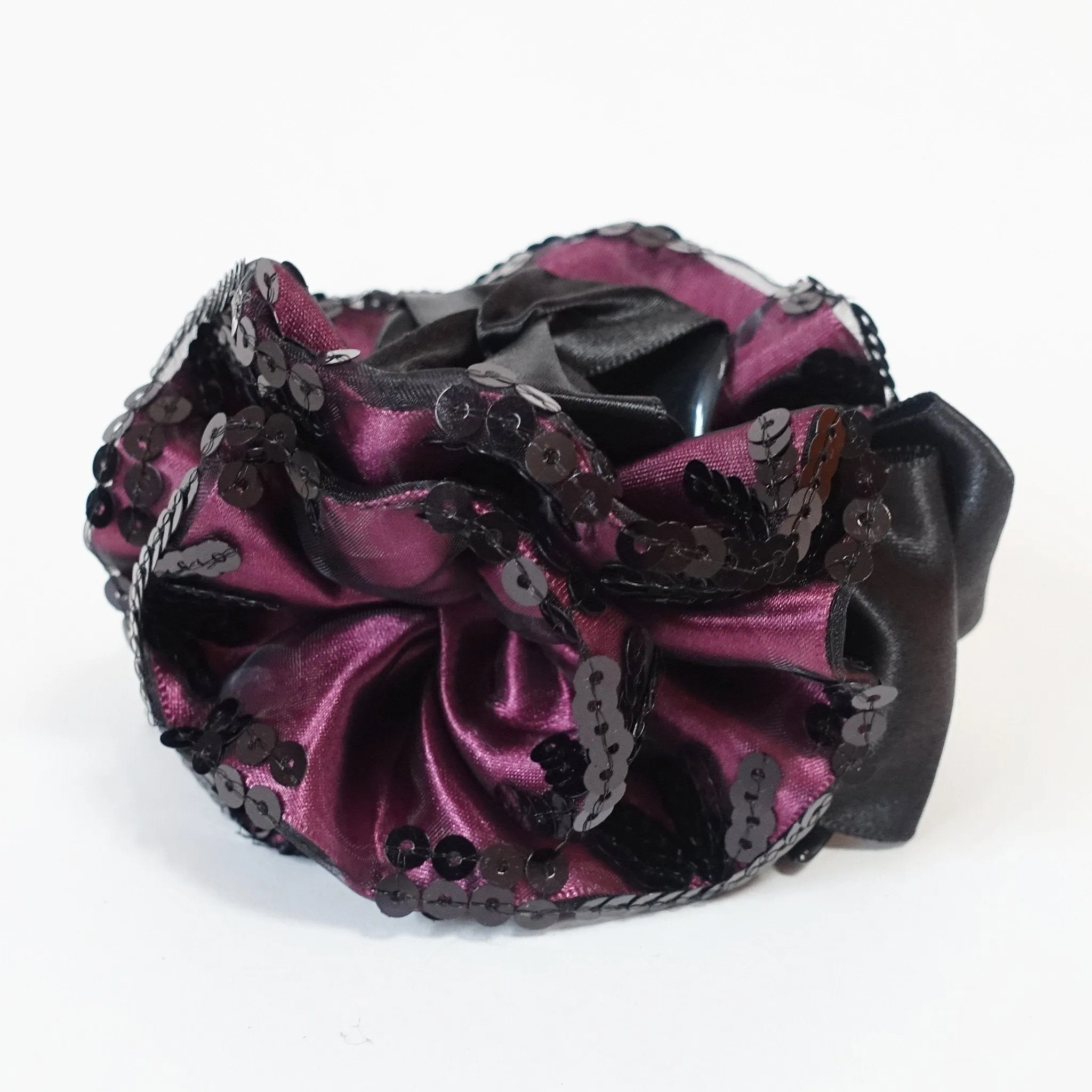 Handmade Premium Satin Fabric Flower Bow Sequin Spangle Hair Jaw Clip