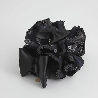 Handmade Premium Satin Fabric Flower Bow Sequin Spangle Hair Jaw Clip