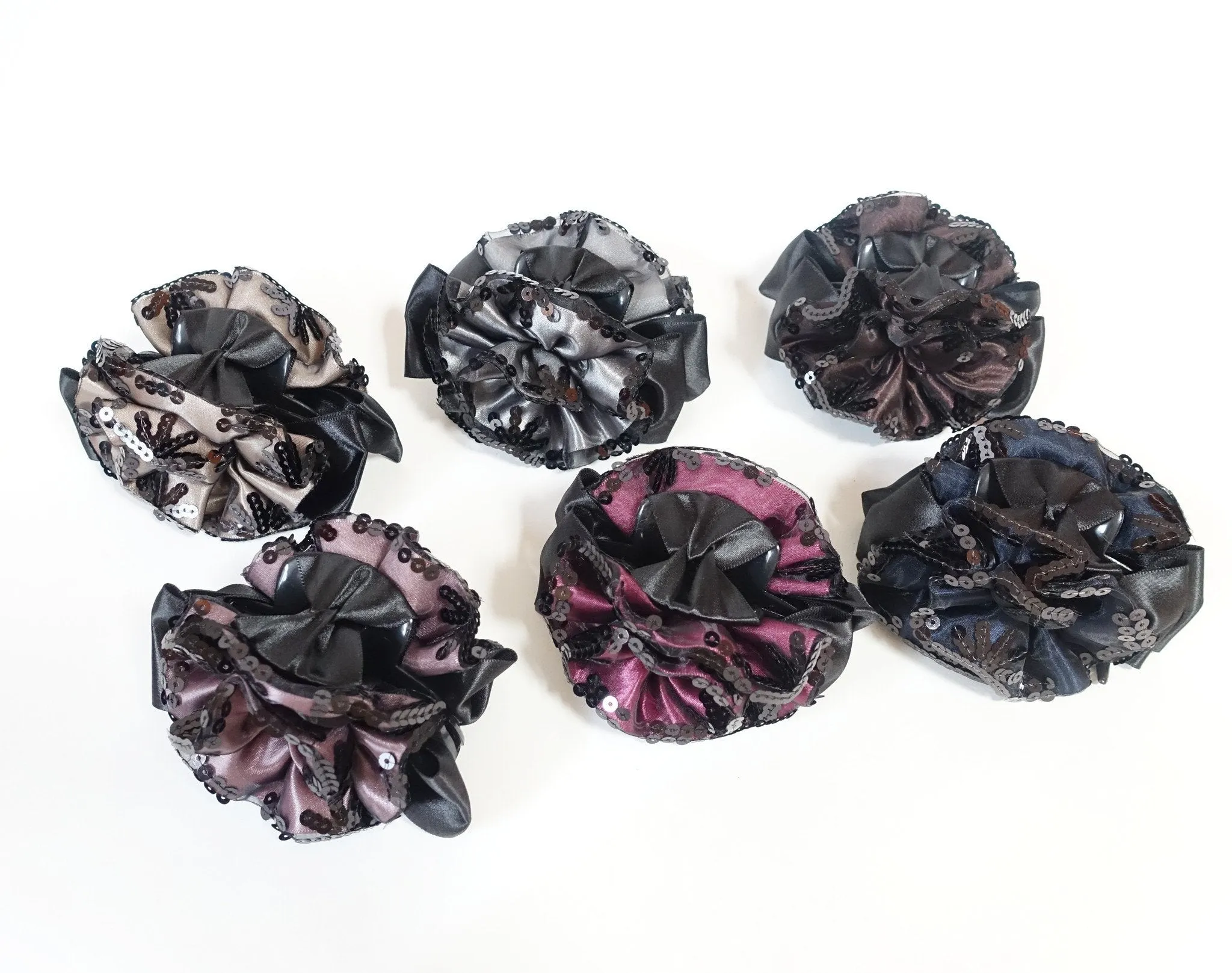 Handmade Premium Satin Fabric Flower Bow Sequin Spangle Hair Jaw Clip