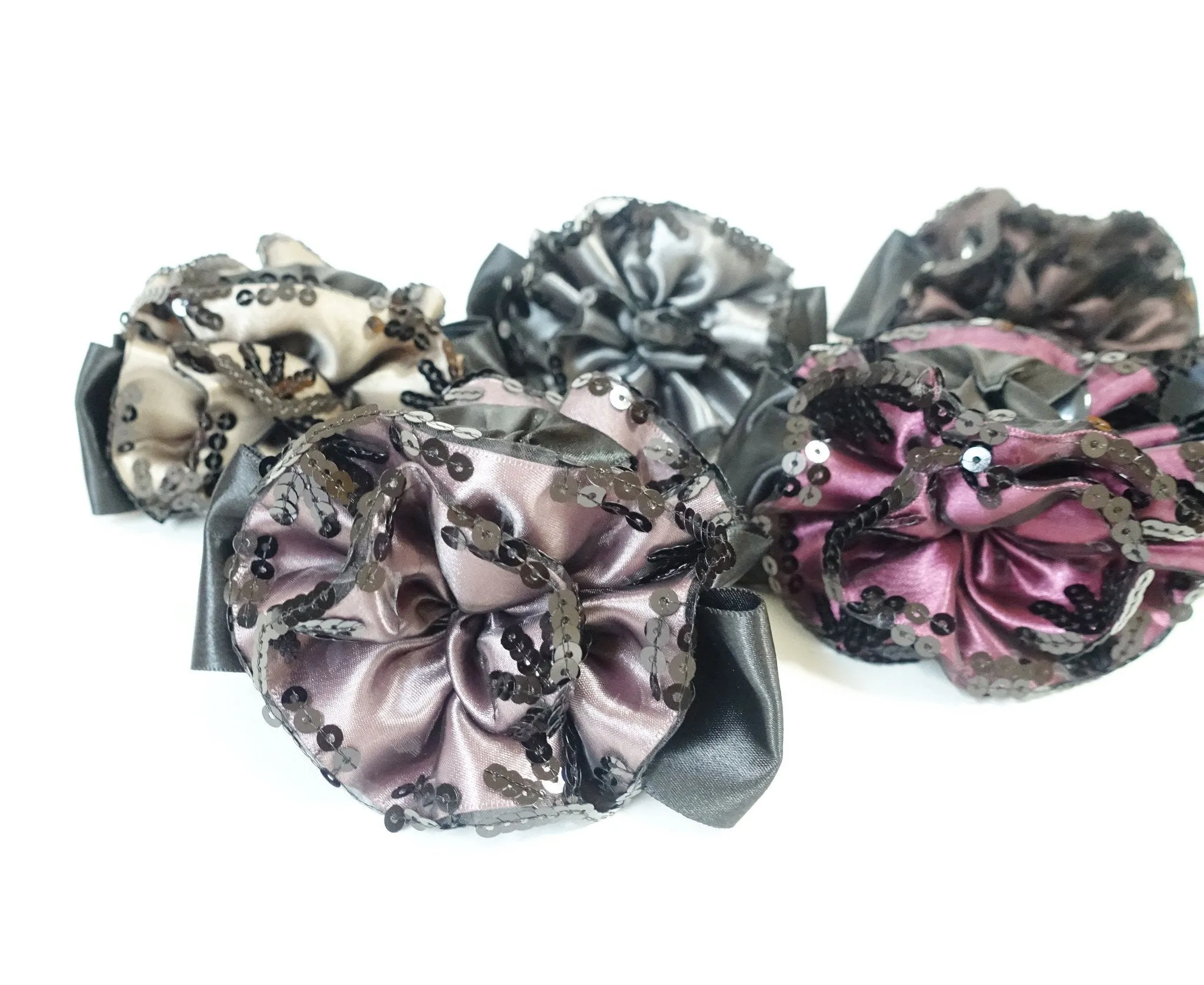 Handmade Premium Satin Fabric Flower Bow Sequin Spangle Hair Jaw Clip