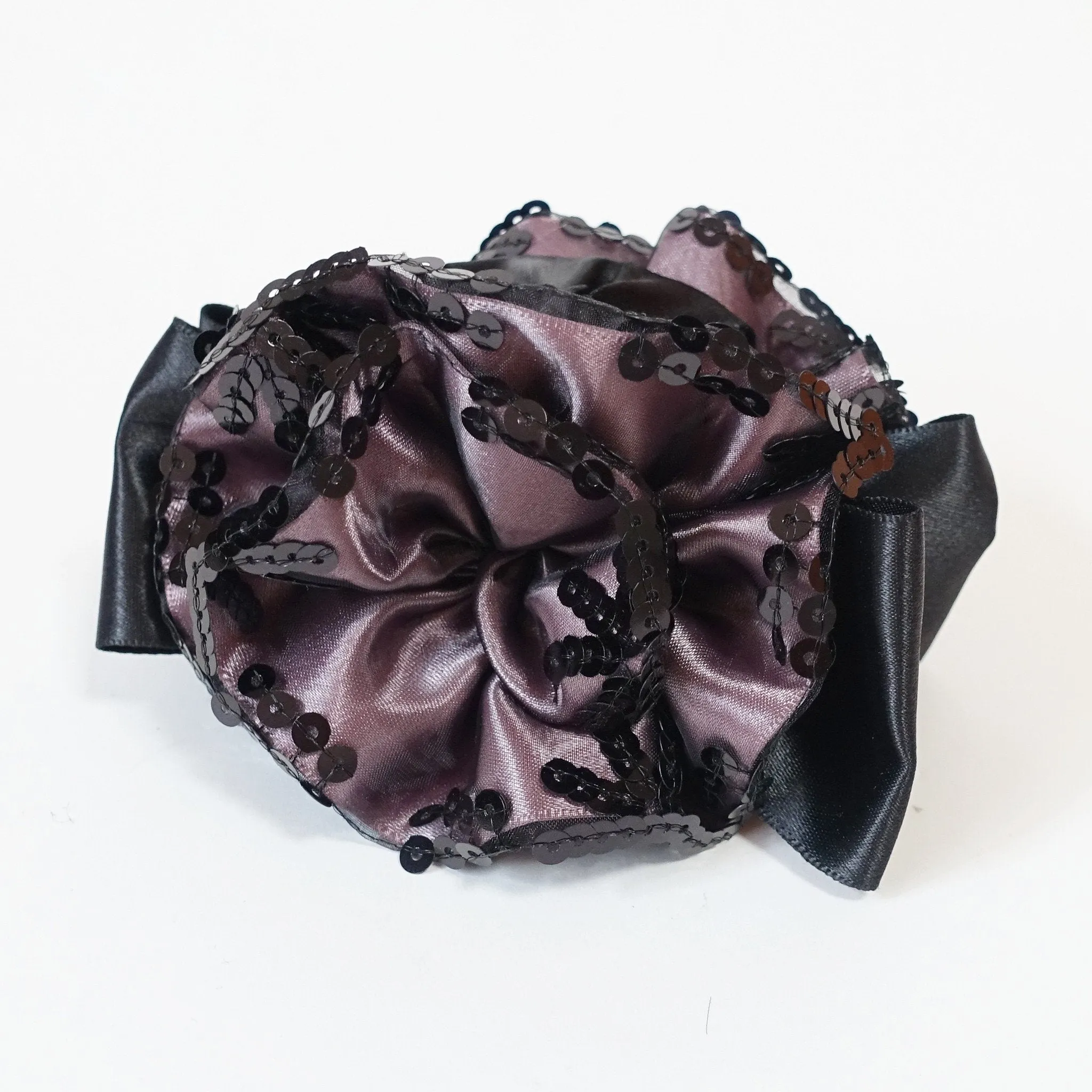 Handmade Premium Satin Fabric Flower Bow Sequin Spangle Hair Jaw Clip