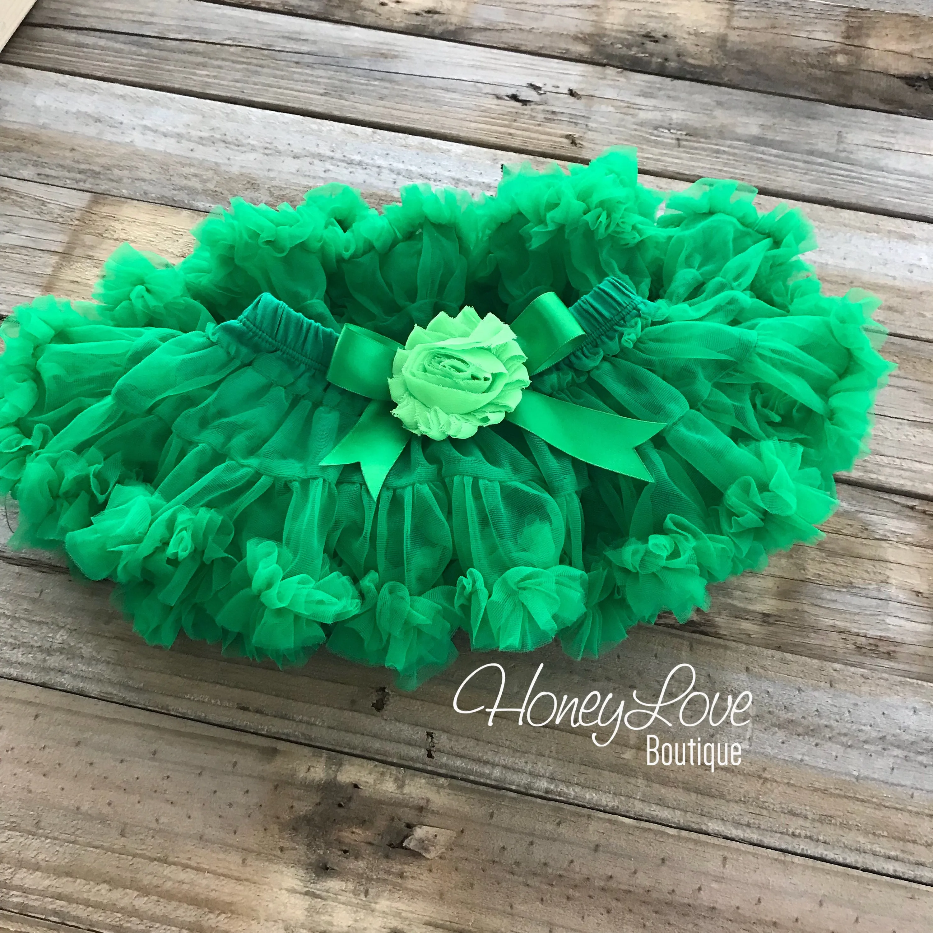 Kelly Green Pettiskirt - embellished lime green flower