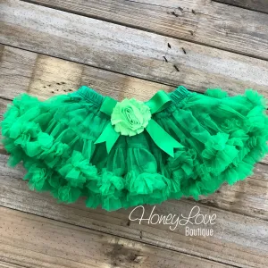 Kelly Green Pettiskirt - embellished lime green flower