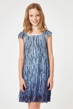 Kids Blue Ombre Dangle Sequin Dress