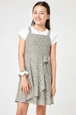 Kids Green Floral Knit Mesh Dress