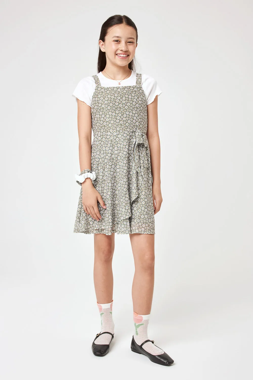 Kids Green Floral Knit Mesh Dress