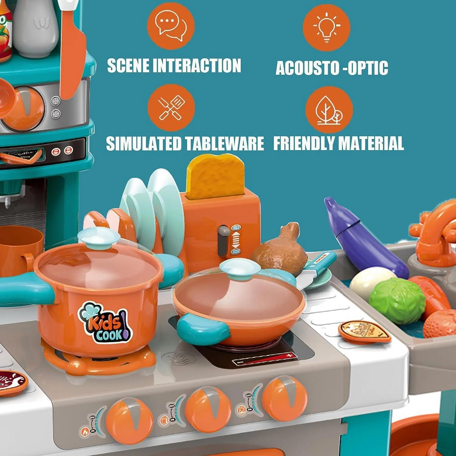 Kids Kitchen Play Set with Cookware Play Food and Accessories