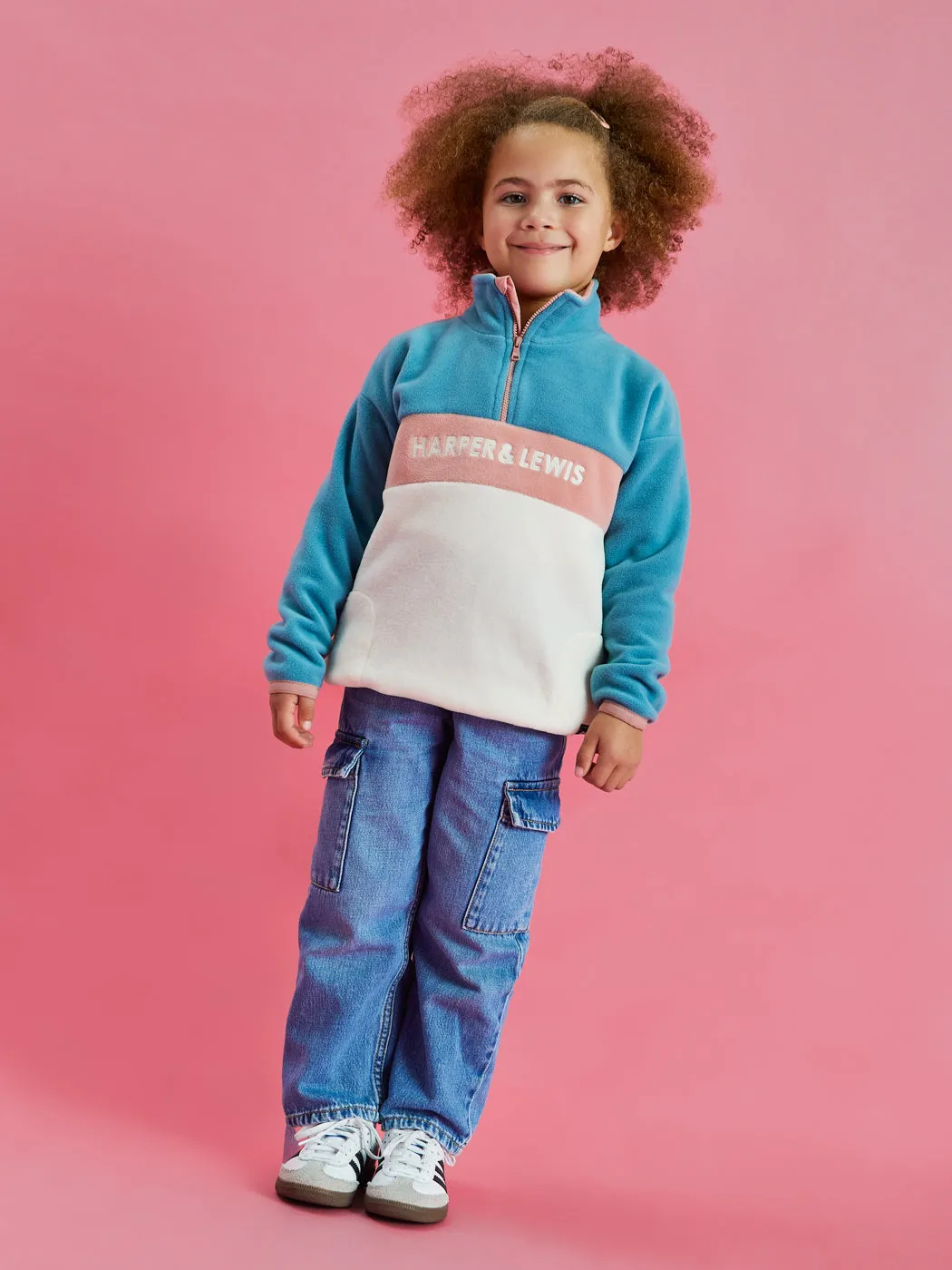 Kids Mellow 1/4 Zip Fleece Steel Blue & Cream