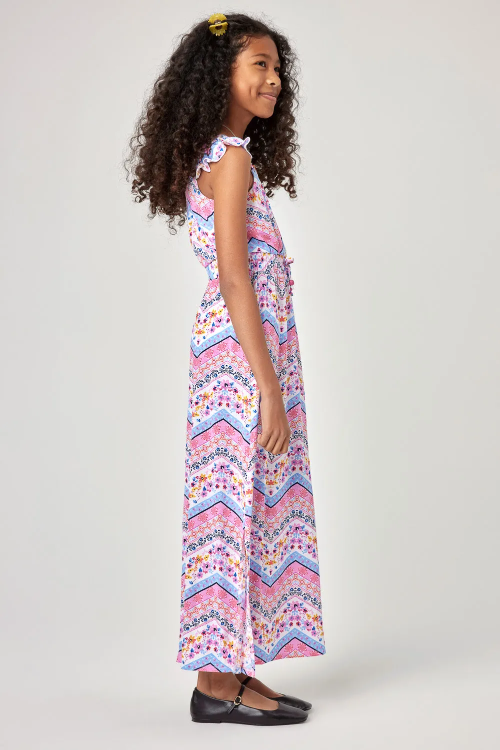 Kids Pink Multicolor Zigzag Maxi Dress