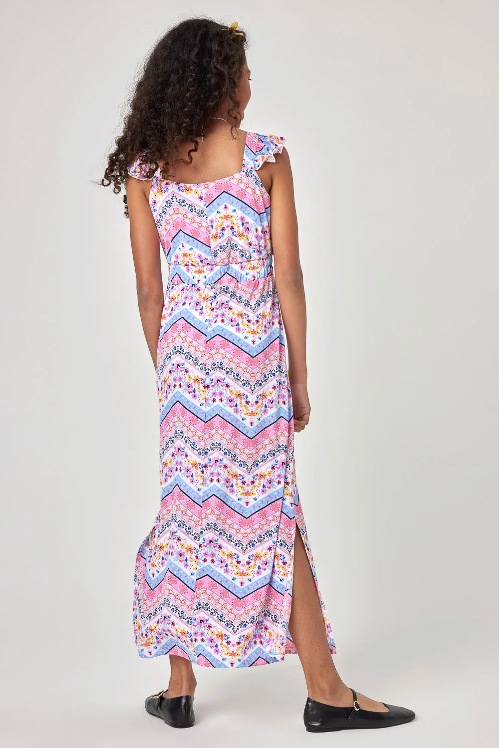 Kids Pink Multicolor Zigzag Maxi Dress