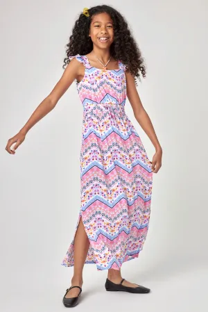 Kids Pink Multicolor Zigzag Maxi Dress