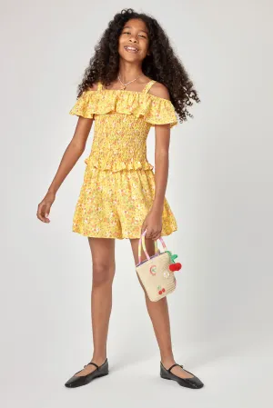 Kids Yellow Floral 2 Piece Short Set