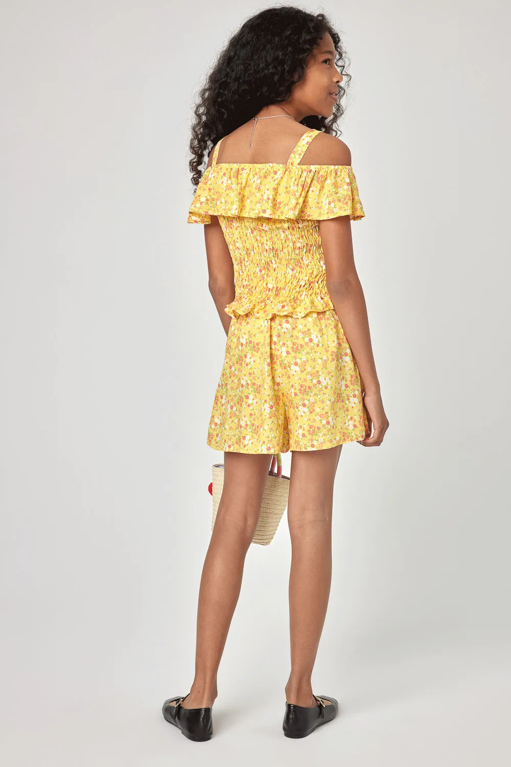 Kids Yellow Floral 2 Piece Short Set