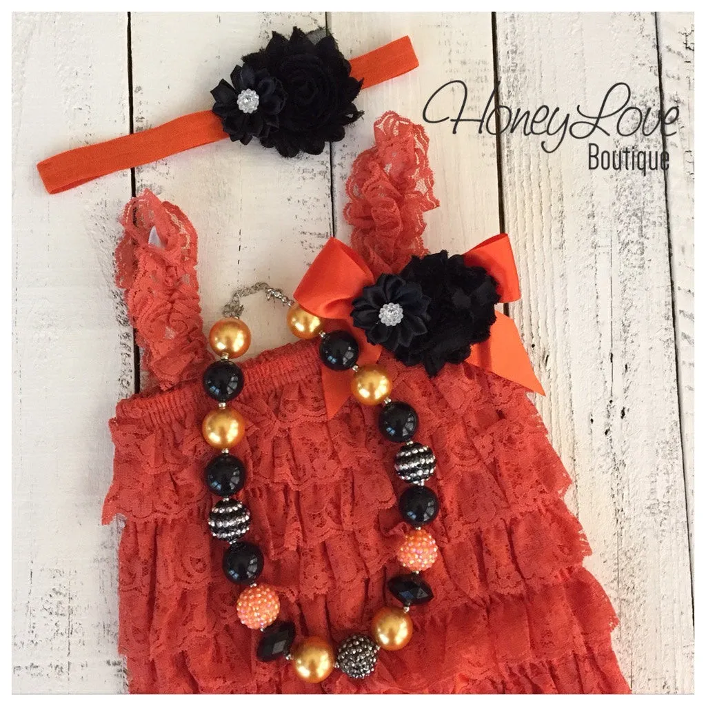 Lace Embellished Orange Petti Romper & Headband