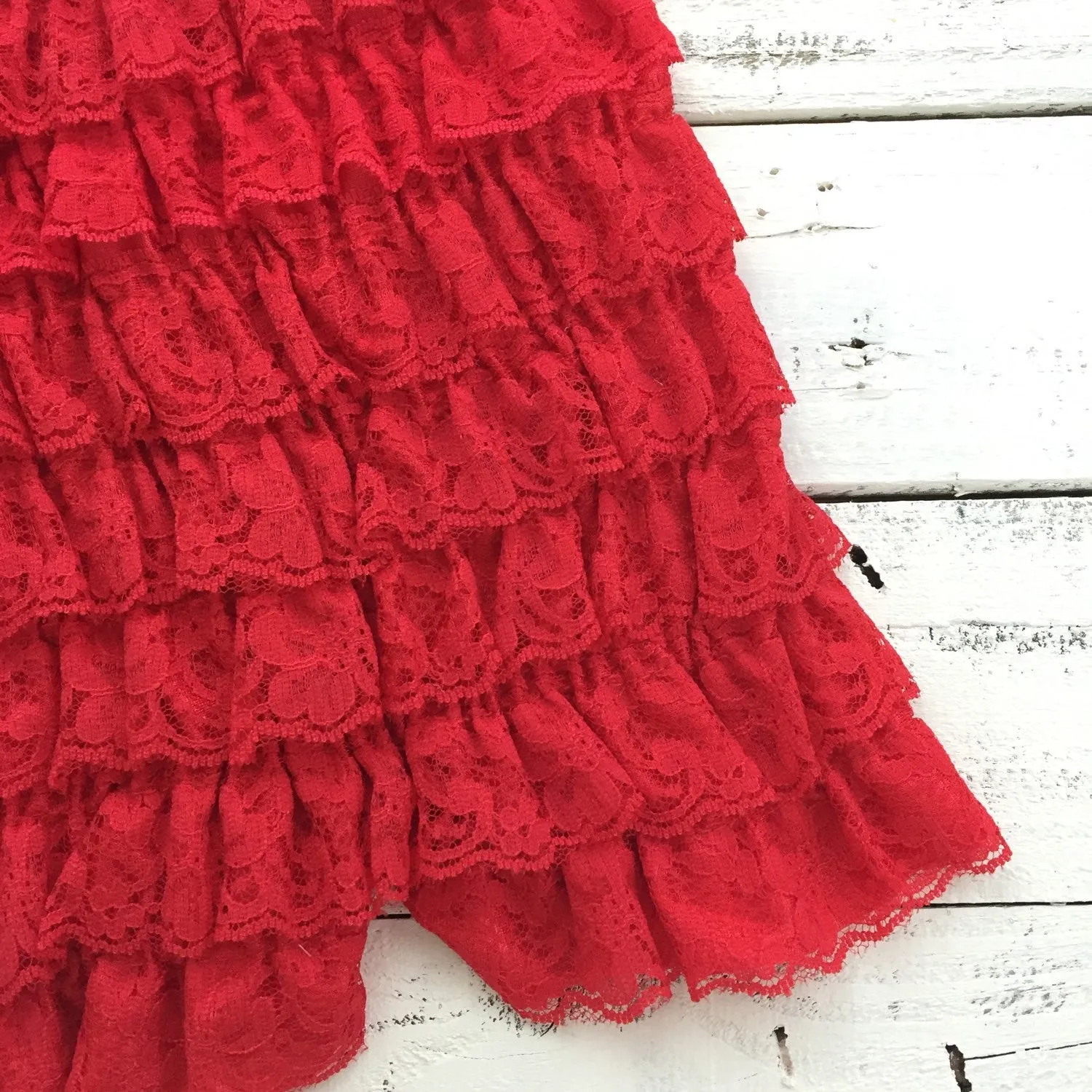 Lace Petti Romper - Embellished Christmas Red Lace Petti Romper and matching red/ivory headband