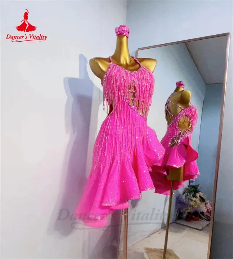 Latin Dance Dresses for Women Customsized Rumba Chacha Tango Performance Competiton Clothing Adult Child Latin Dancing Dresses