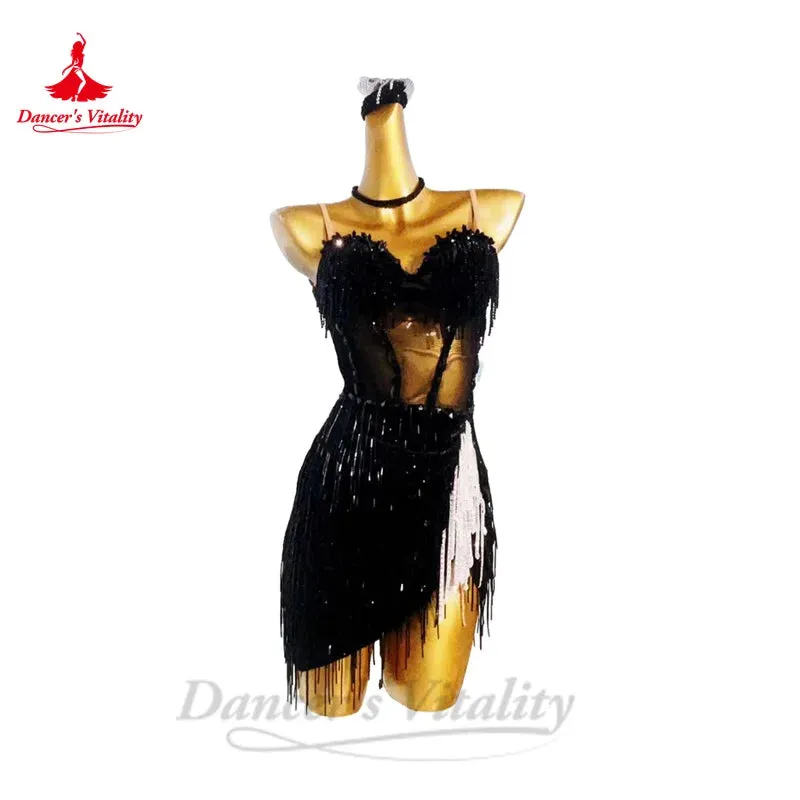 Latin Dance Fringes Dress for Women Customsized Rumba Chacha Tango Performance Profession Tassel Skirt Adult Child Latin Dresses