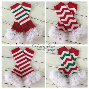 Leg Warmers - Christmas Red/White/Green with white ruffles