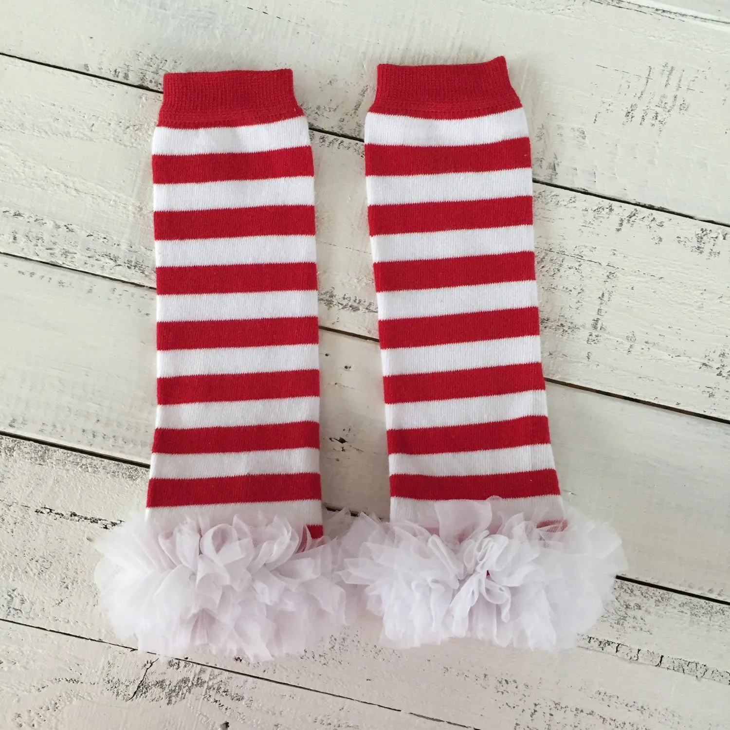 Leg Warmers - Christmas Red/White/Green with white ruffles