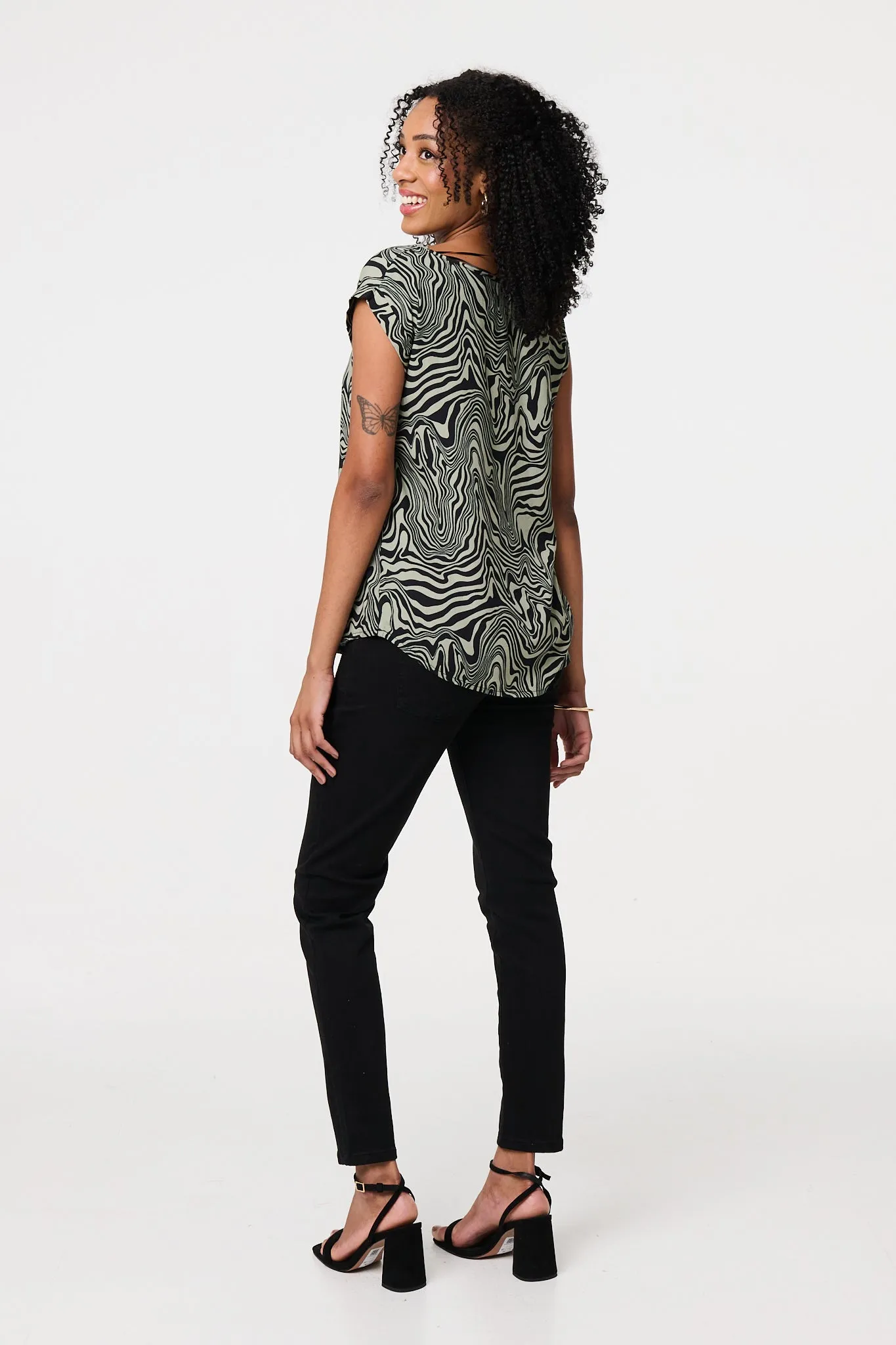 Marble Print Cap Sleeve Top