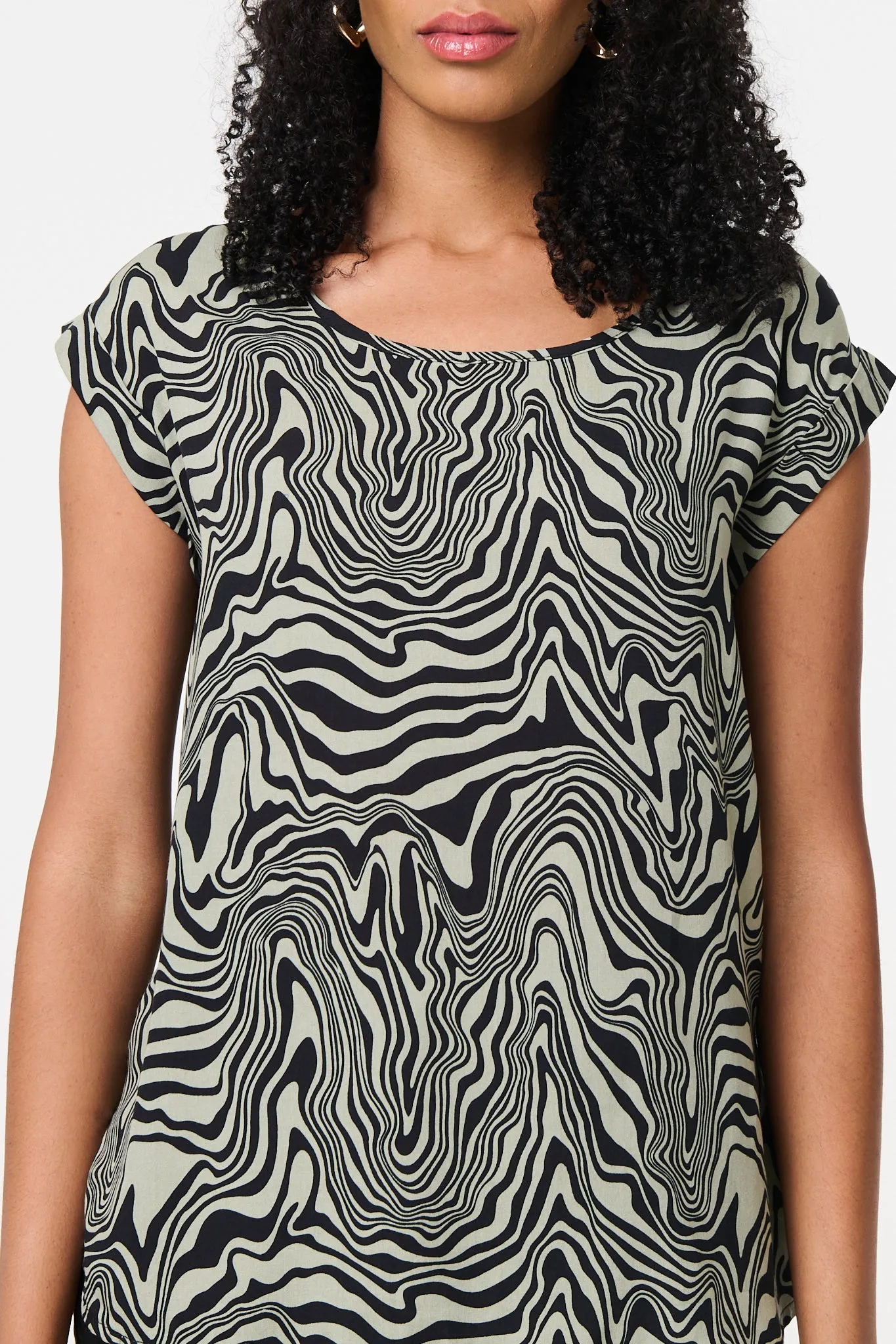 Marble Print Cap Sleeve Top