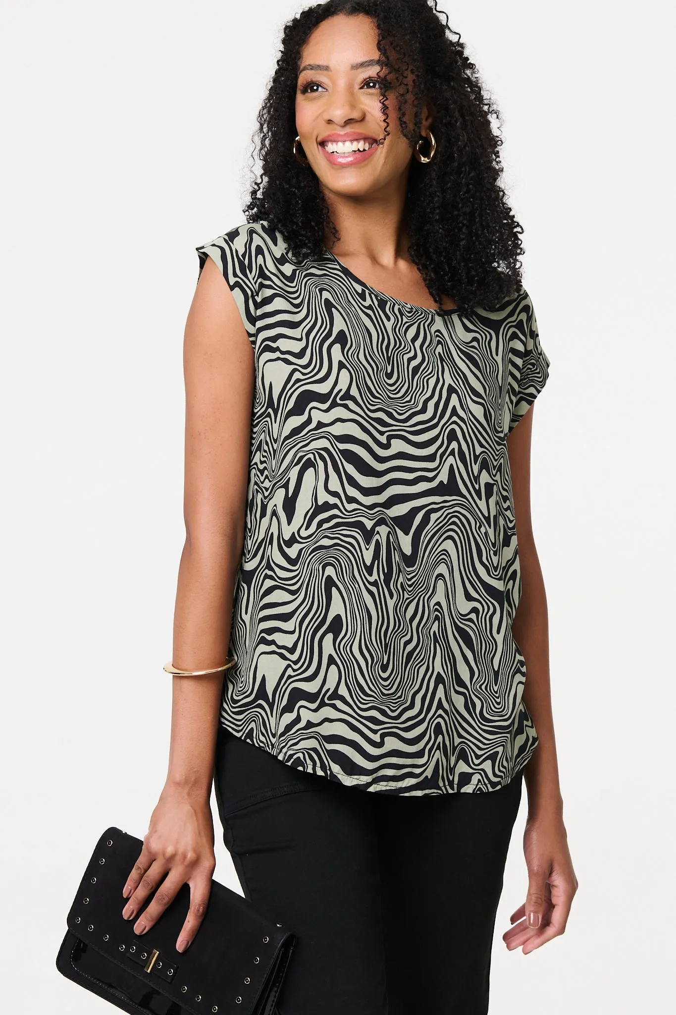 Marble Print Cap Sleeve Top