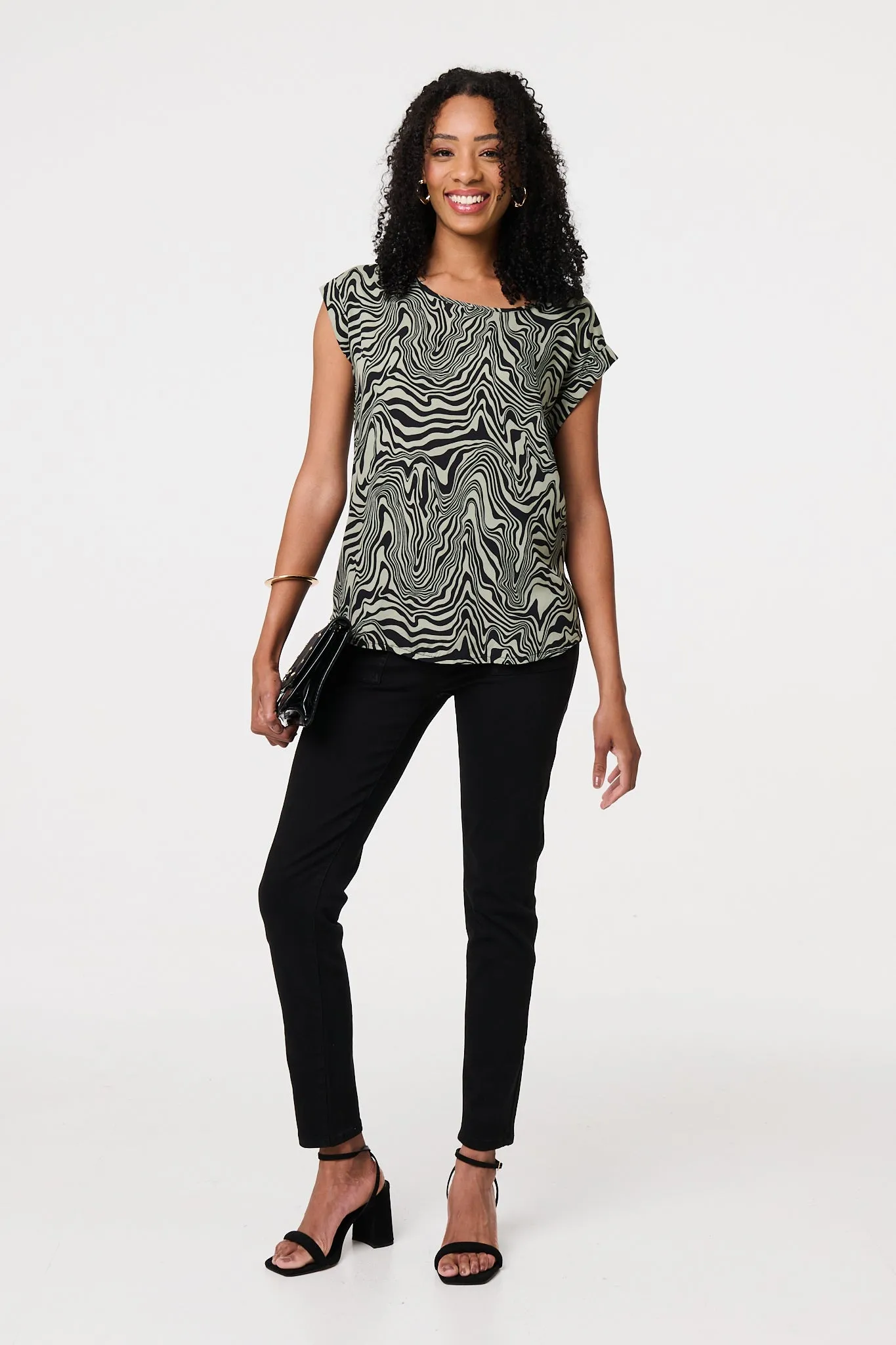 Marble Print Cap Sleeve Top