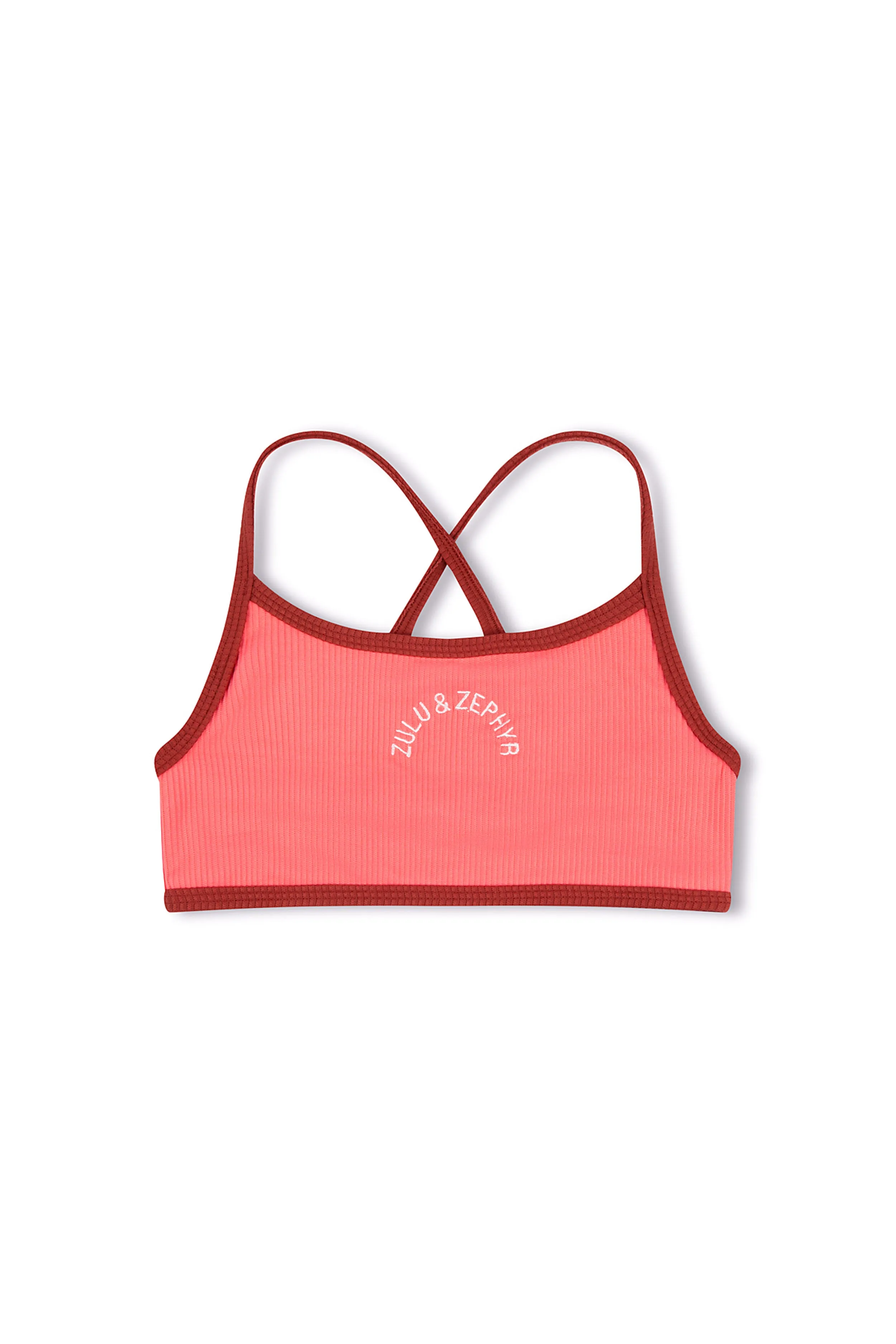 Mini Rib Logo Bikini Top - Coral